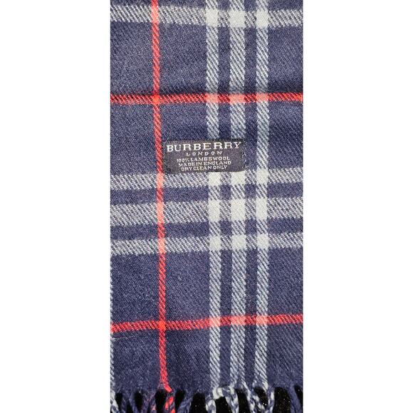 BURBERRYs of London 100% Lambswool Blue & Red Scarf Nova Check Vintage - Picture 3 of 8